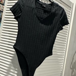 Black Ribbed Bodysuit